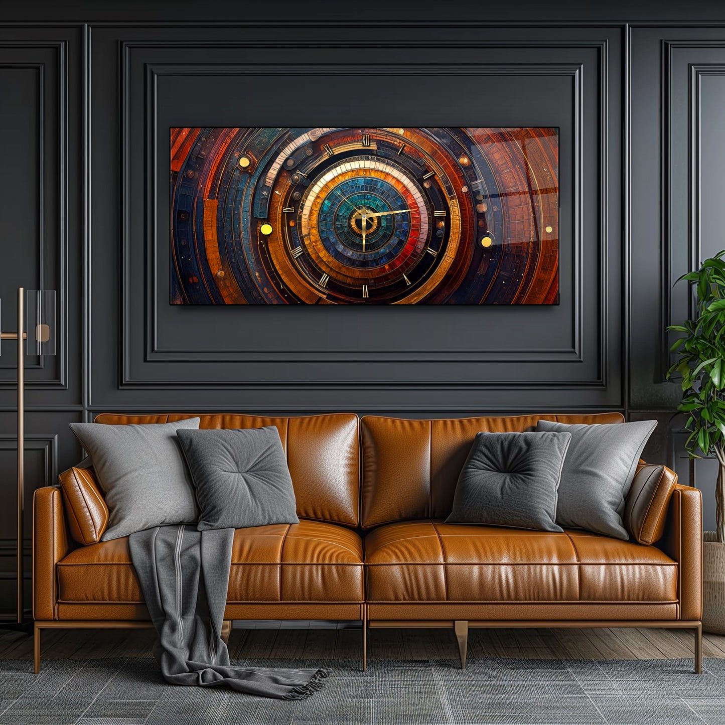 Soyut Etnik Desenler Cam Duvar Saati