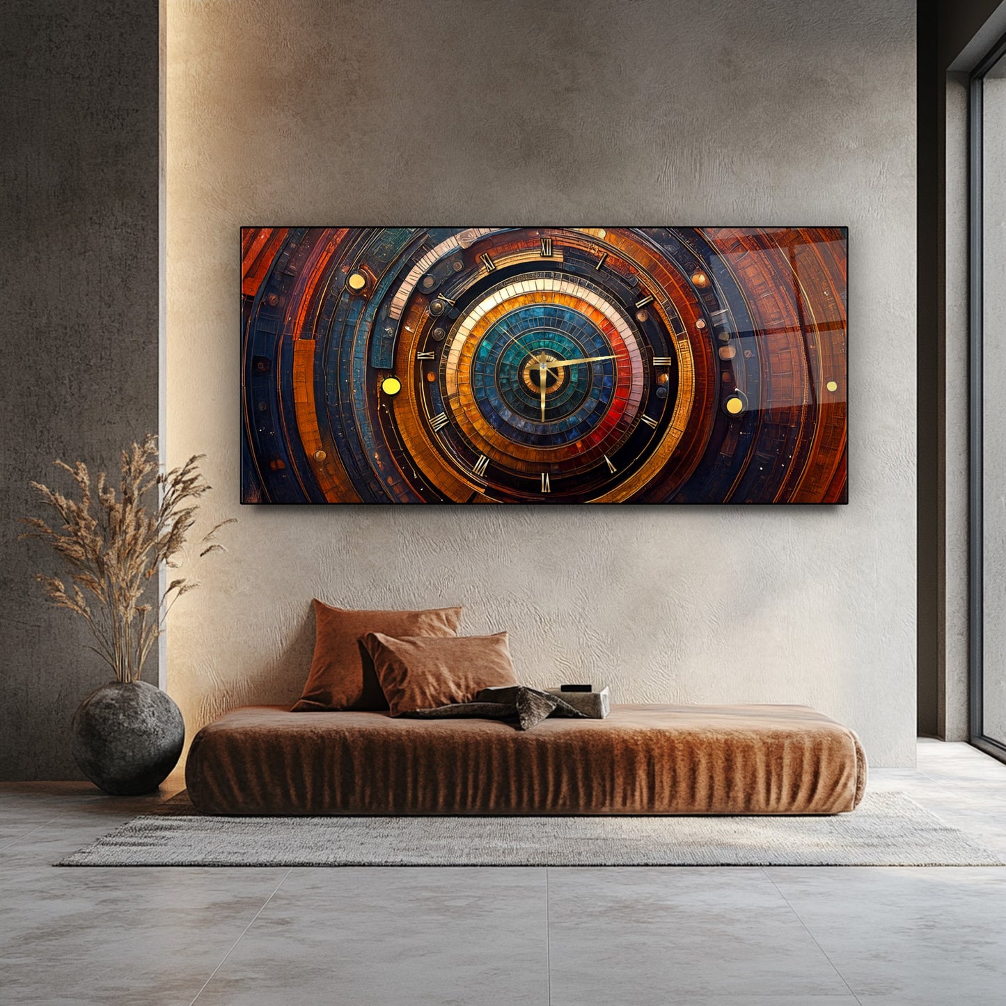 Soyut Etnik Desenler Cam Duvar Saati