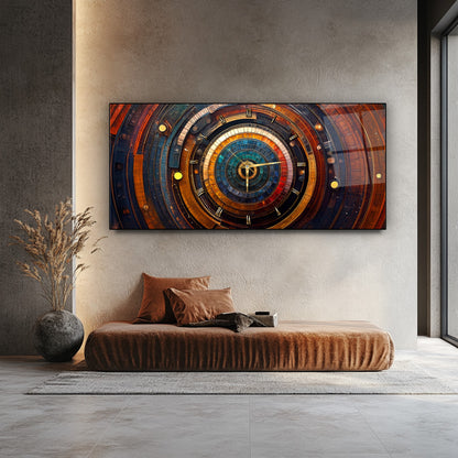 Soyut Etnik Desenler Cam Duvar Saati