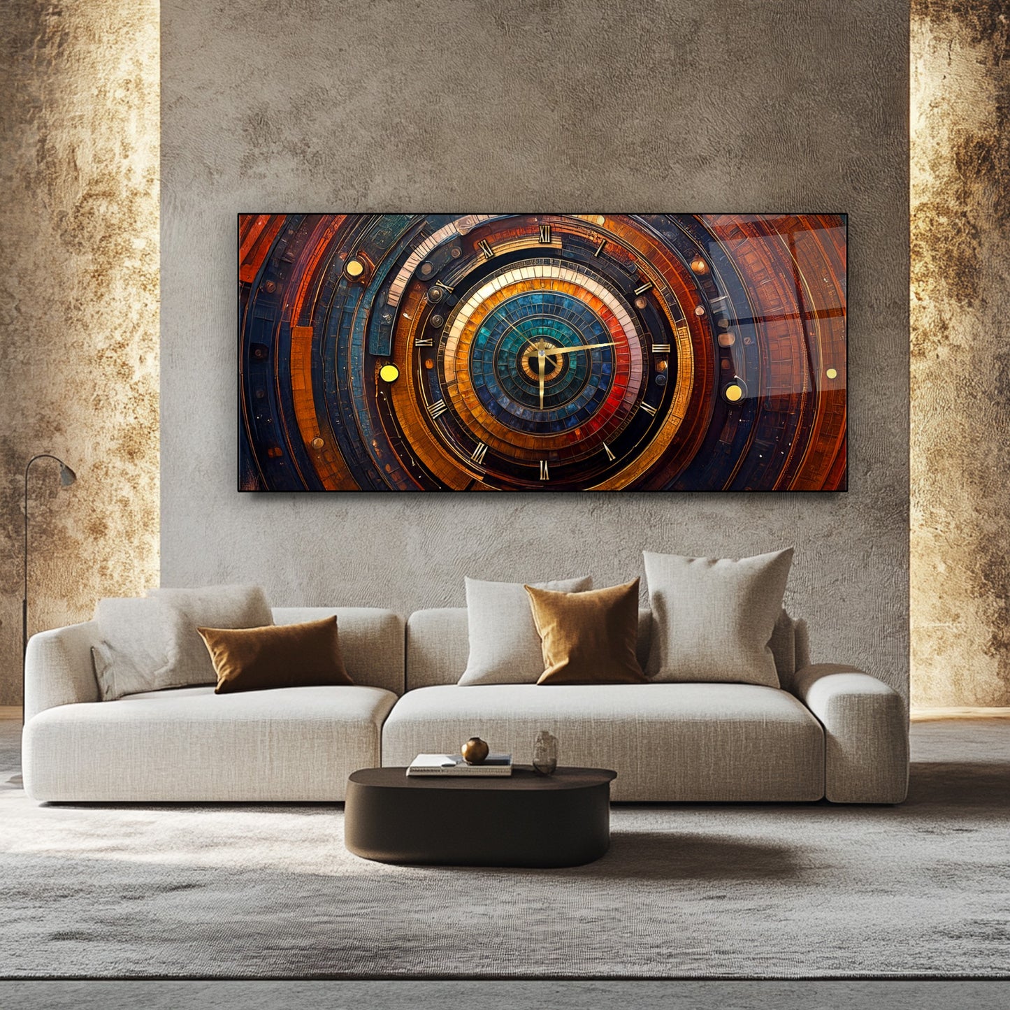 Soyut Etnik Desenler Cam Duvar Saati