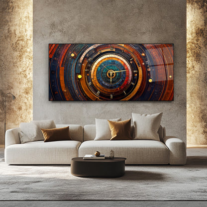 Soyut Etnik Desenler Cam Duvar Saati