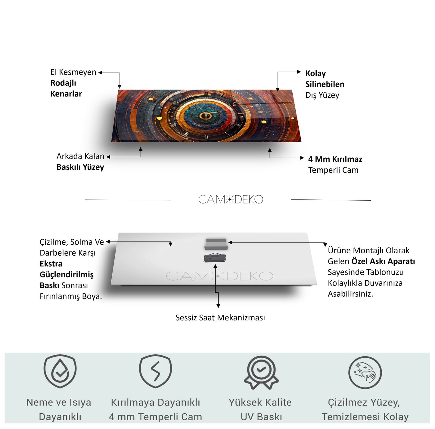 Soyut Etnik Desenler Cam Duvar Saati