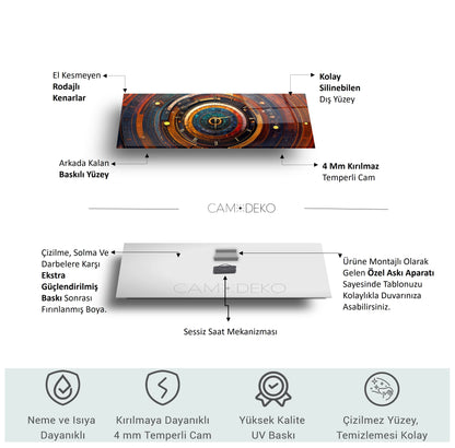 Soyut Etnik Desenler Cam Duvar Saati