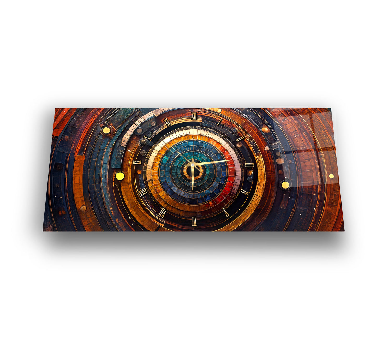 Soyut Etnik Desenler Cam Duvar Saati