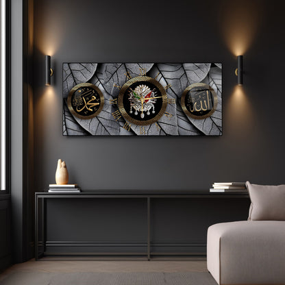 Allah ve Muhammed Yazılı Osmanlı Arması Cam Duvar Saati