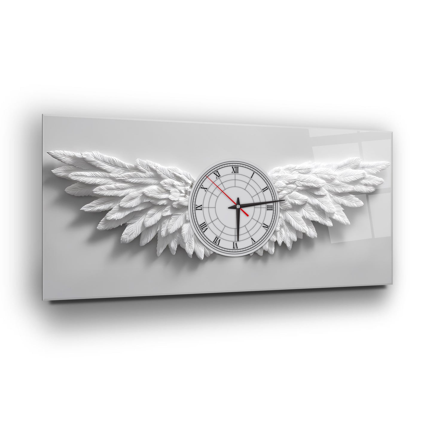 Beyaz Melek Kanatları Cam Duvar Saati