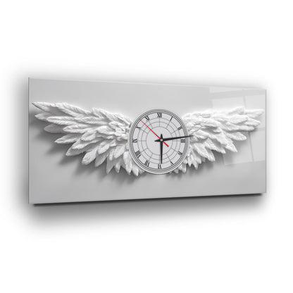 Beyaz Melek Kanatları Cam Duvar Saati