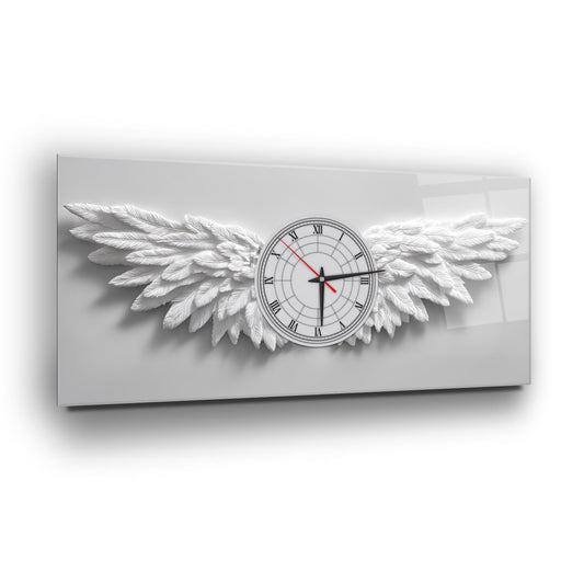 Beyaz Melek Kanatları Cam Duvar Saati