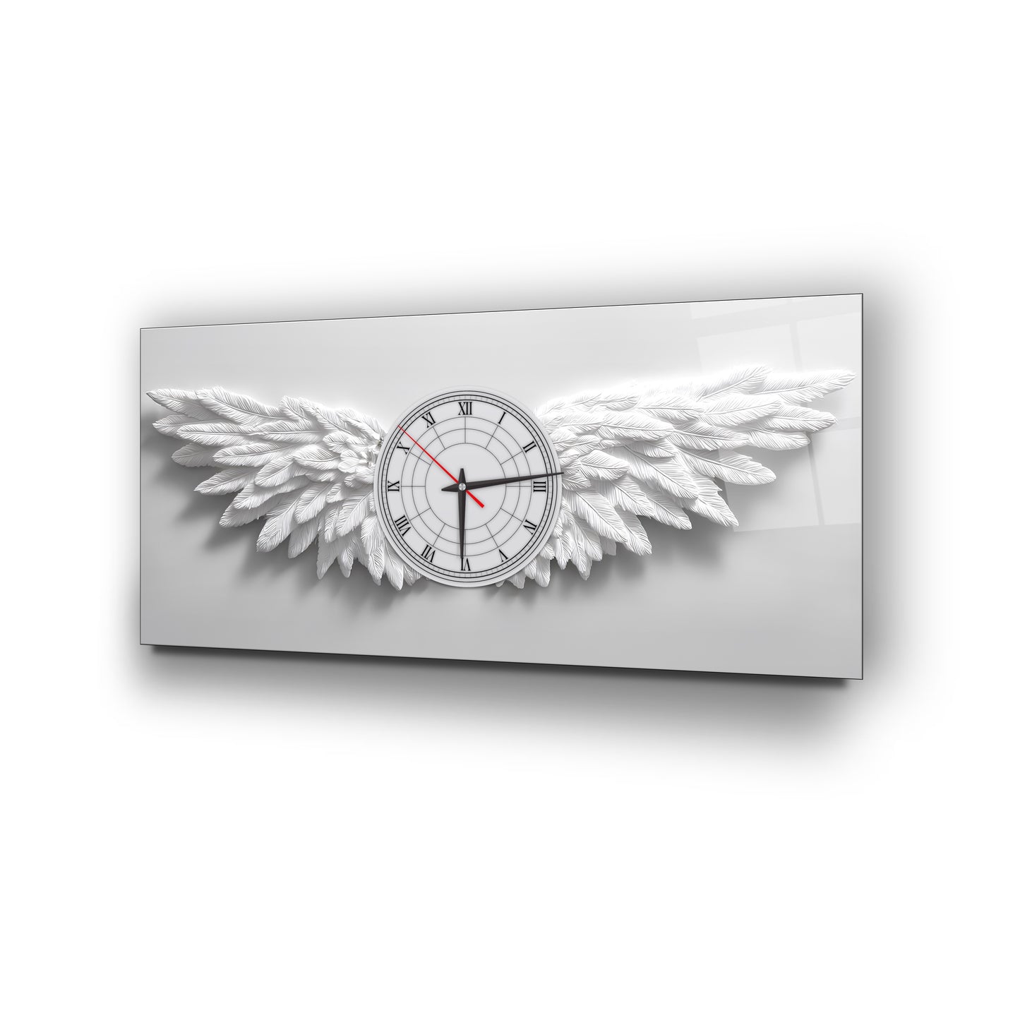 Beyaz Melek Kanatları Cam Duvar Saati