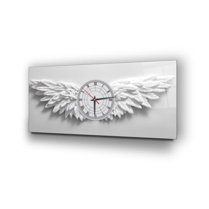 Beyaz Melek Kanatları Cam Duvar Saati