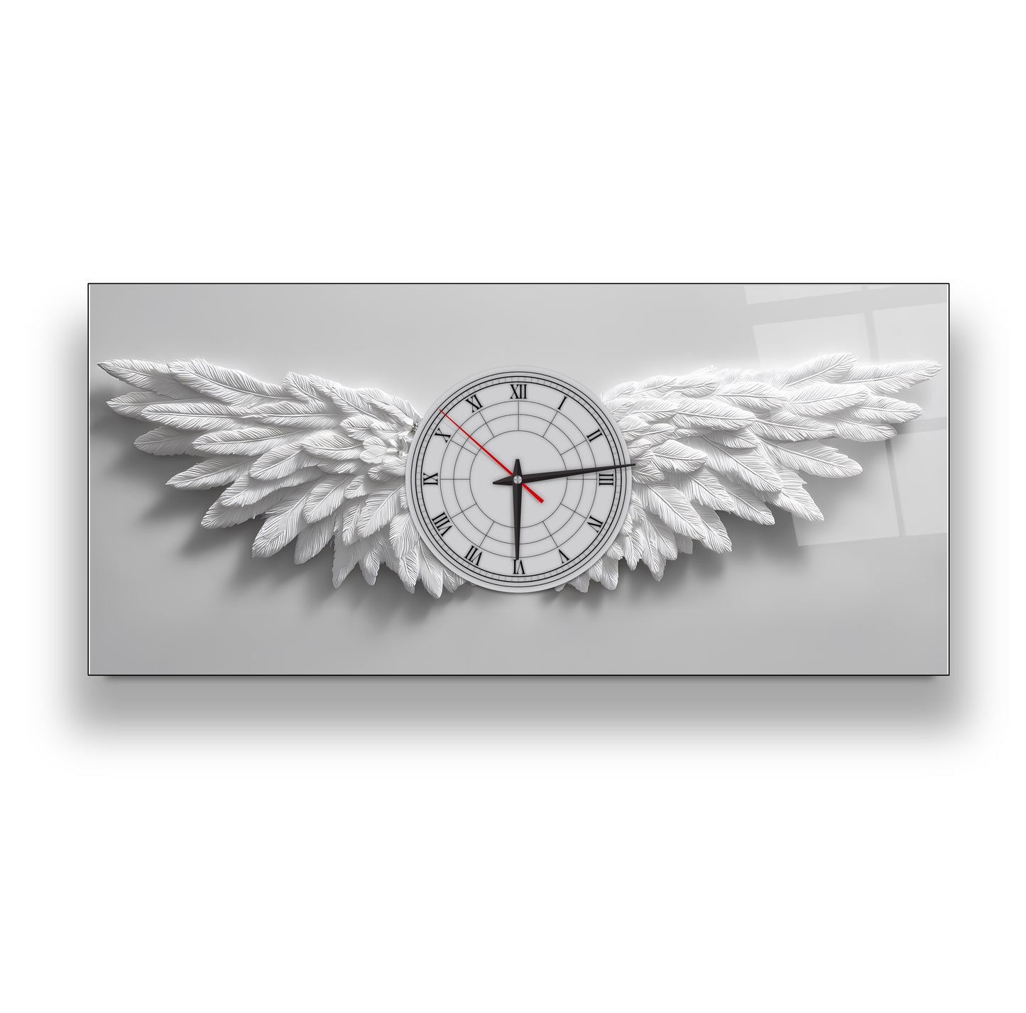 Beyaz Melek Kanatları Cam Duvar Saati