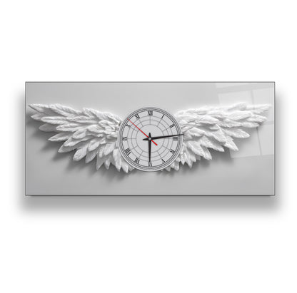 Beyaz Melek Kanatları Cam Duvar Saati
