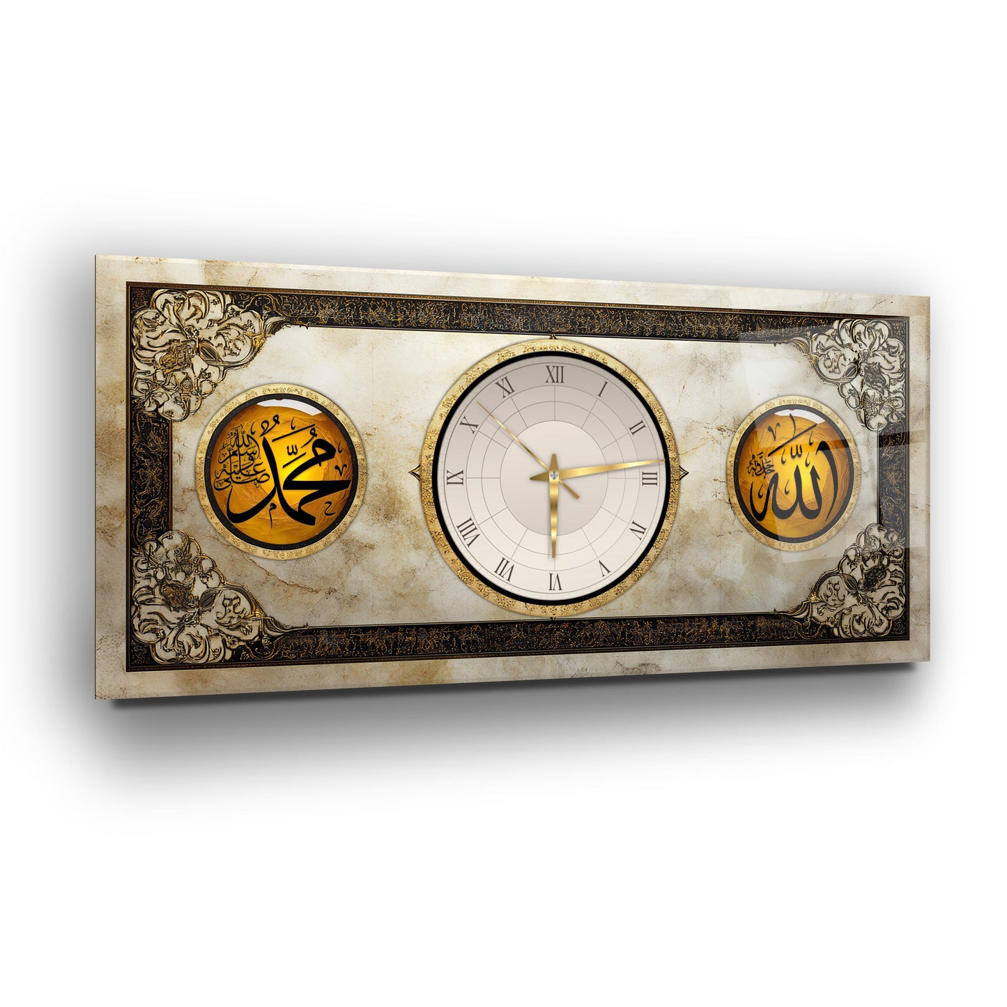 Allah Muhammed Lafzı Dini Cam Duvar Saati