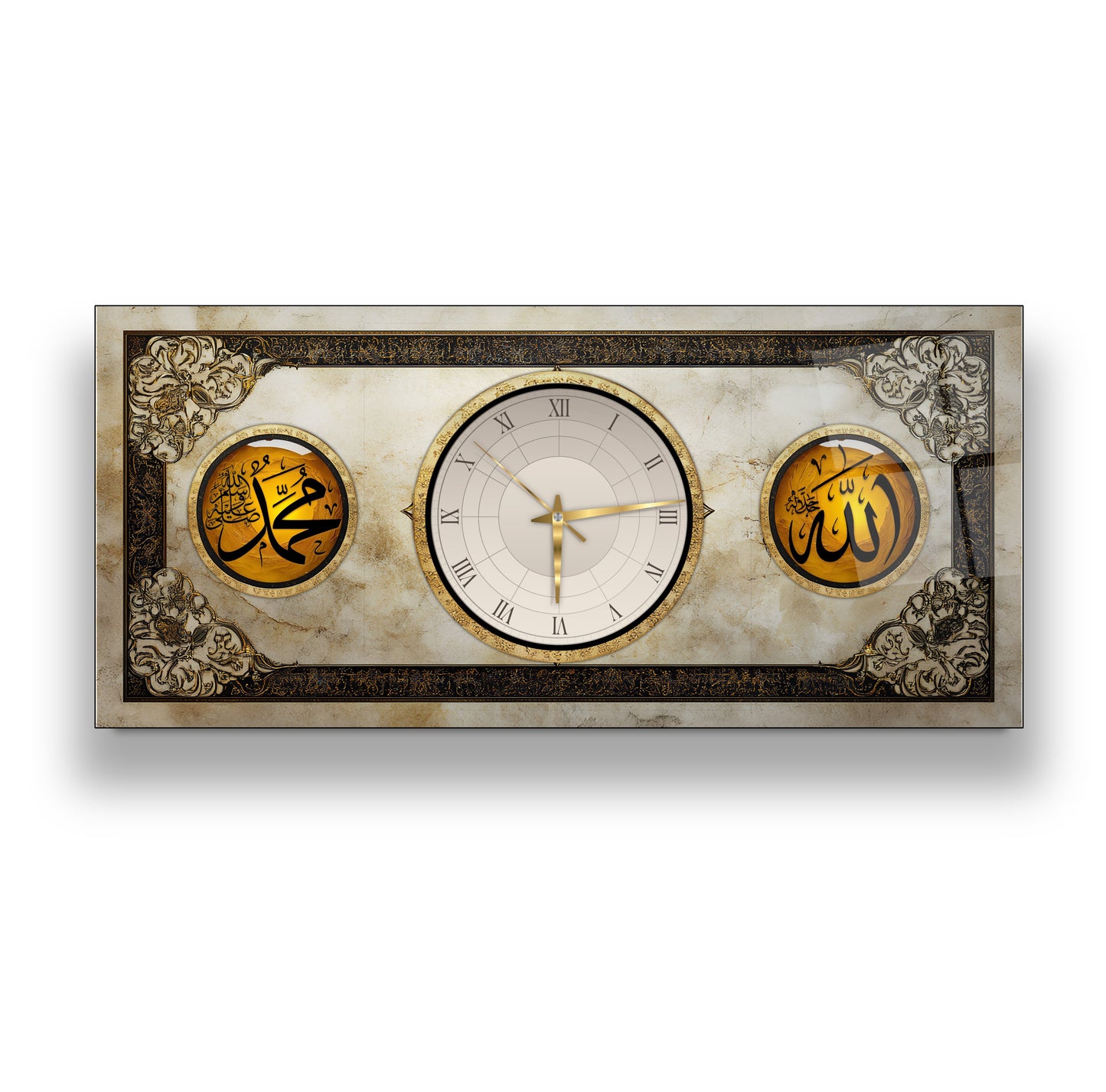 Allah Muhammed Lafzı Dini Cam Duvar Saati