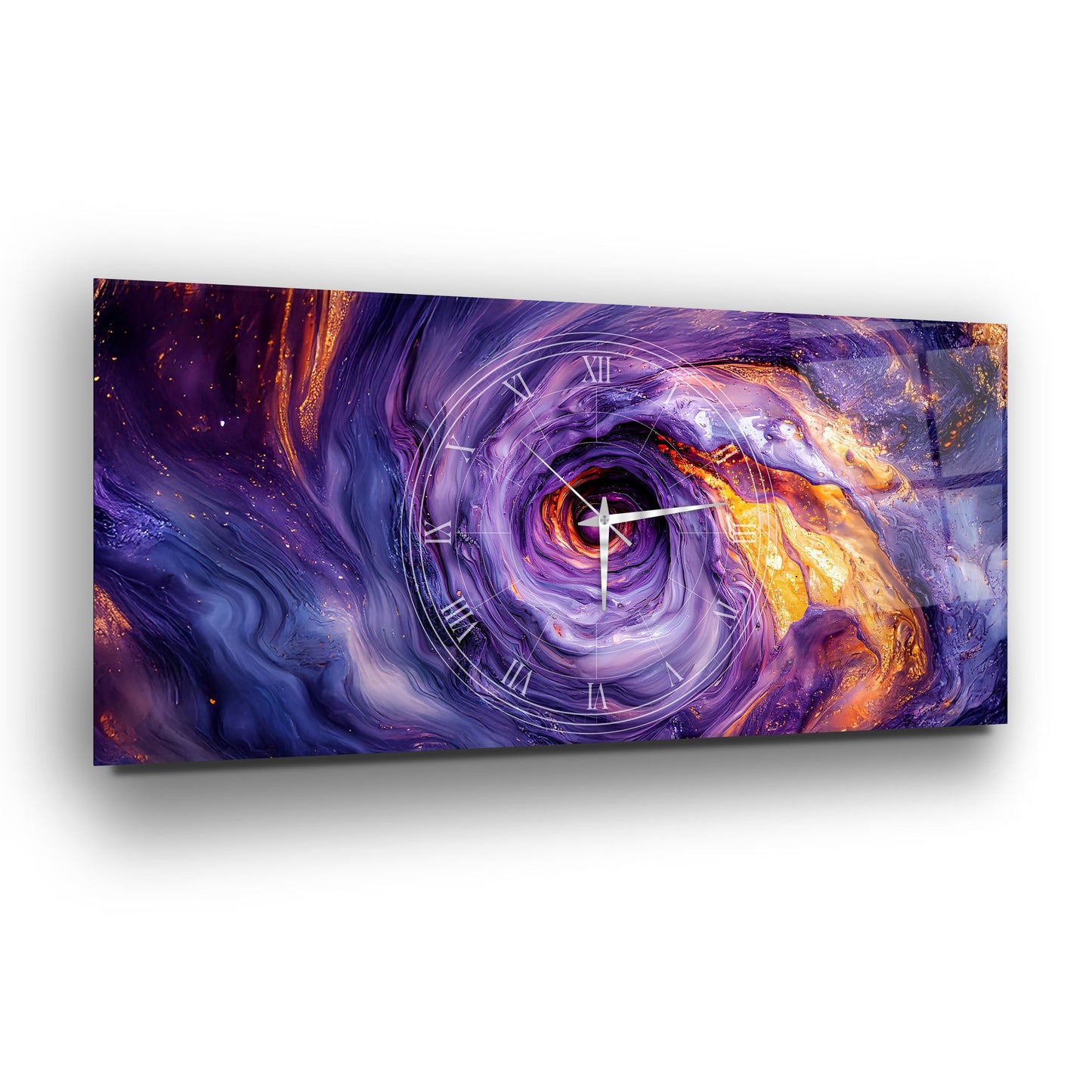 Soyut Mor Girdap Cam Duvar Saati