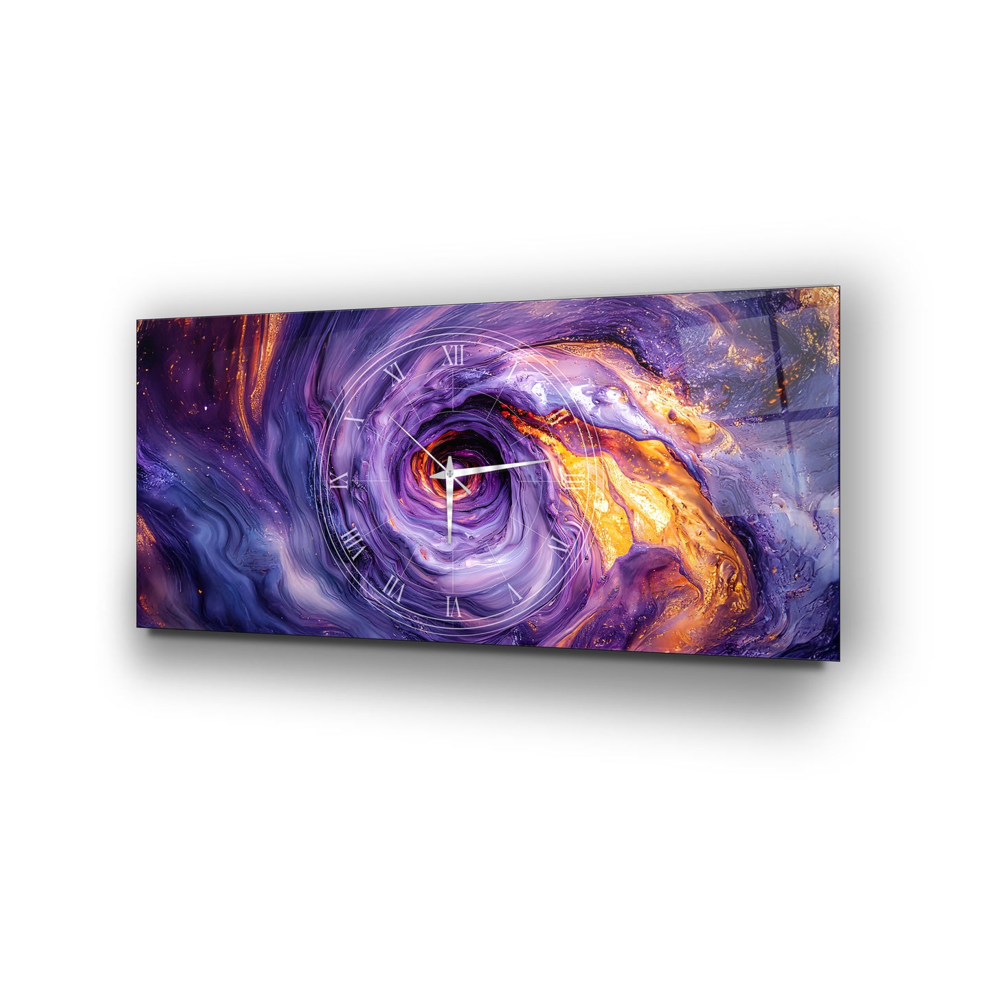 Soyut Mor Girdap Cam Duvar Saati