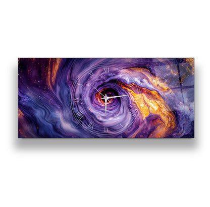 Soyut Mor Girdap Cam Duvar Saati