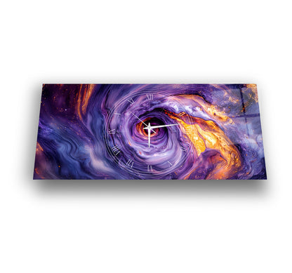 Soyut Mor Girdap Cam Duvar Saati