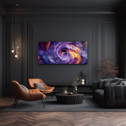 Soyut Mor Girdap Cam Duvar Saati