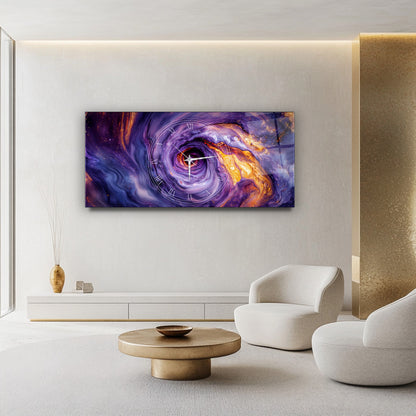 Soyut Mor Girdap Cam Duvar Saati