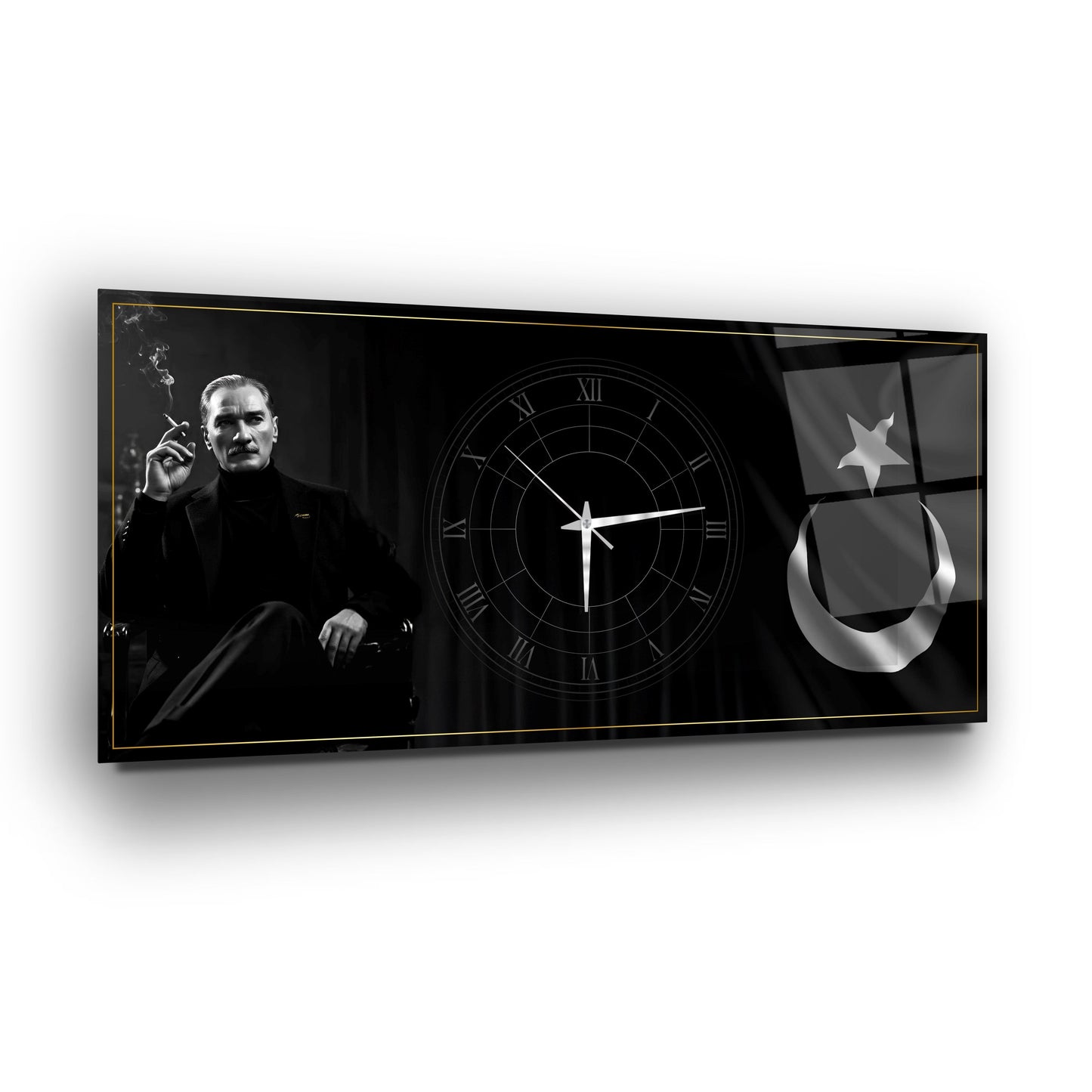 Atatürk ve Bayrak Cam Duvar Saati