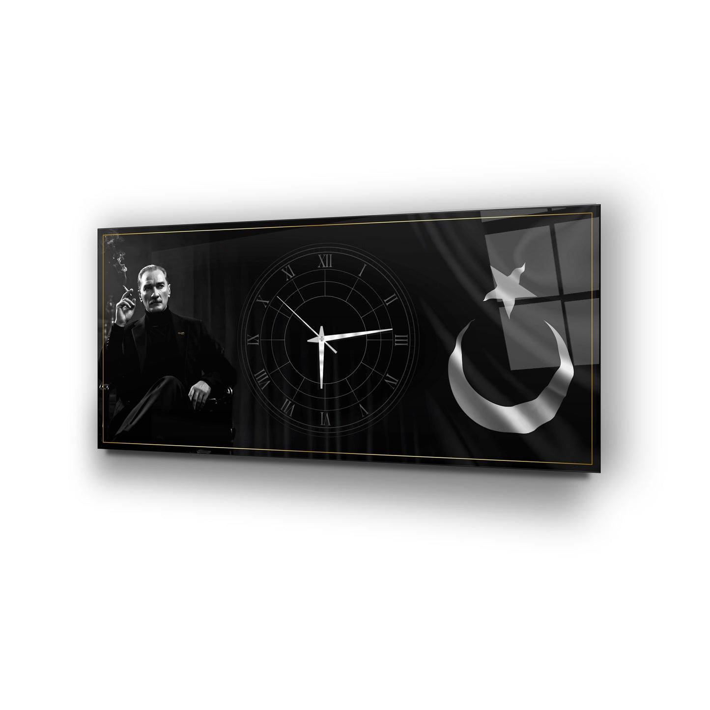 Atatürk ve Bayrak Cam Duvar Saati
