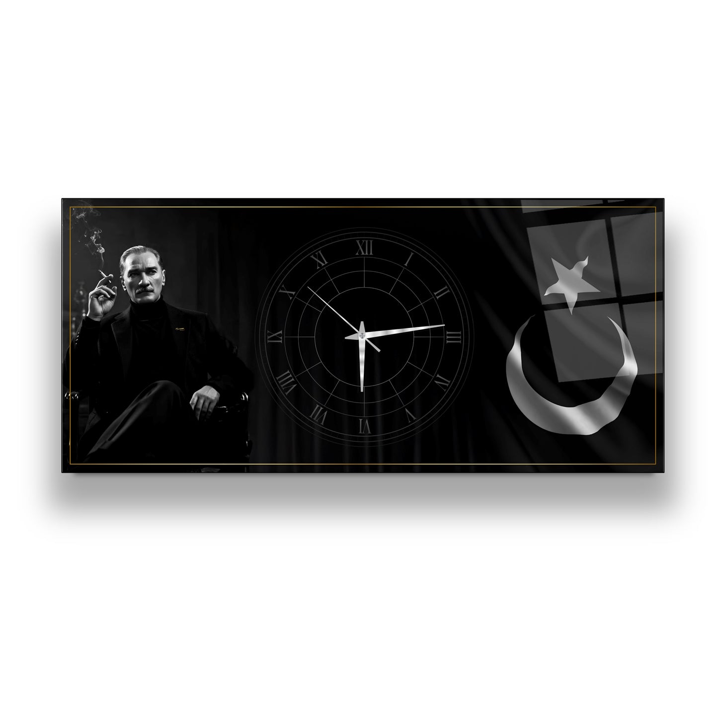 Atatürk ve Bayrak Cam Duvar Saati