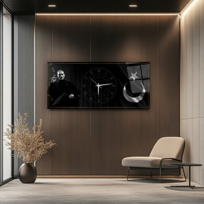 Atatürk ve Bayrak Cam Duvar Saati