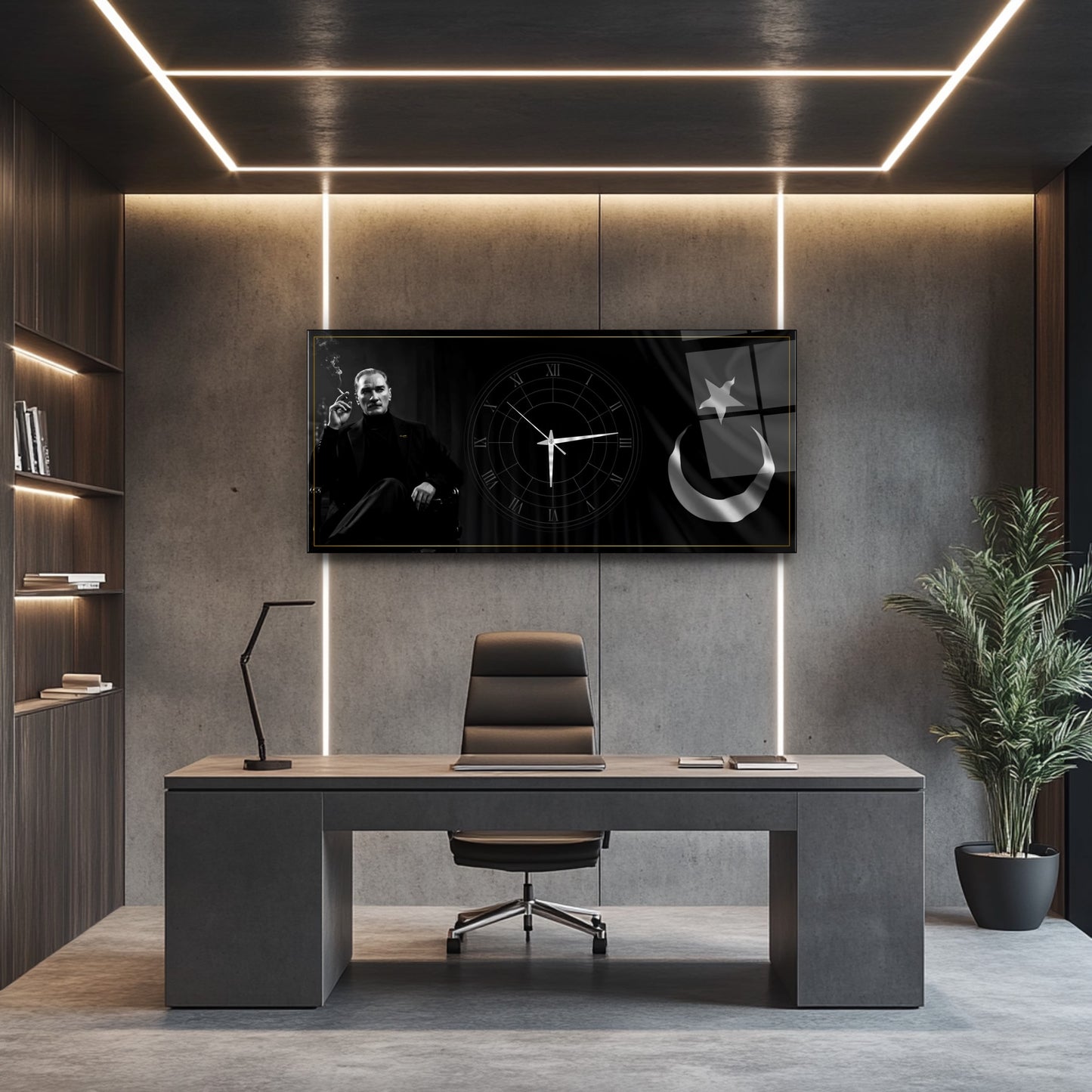 Atatürk ve Bayrak Cam Duvar Saati