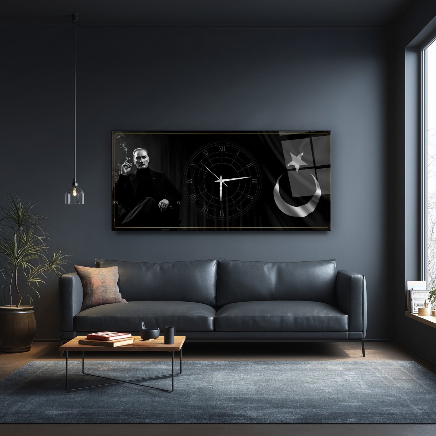 Atatürk ve Bayrak Cam Duvar Saati