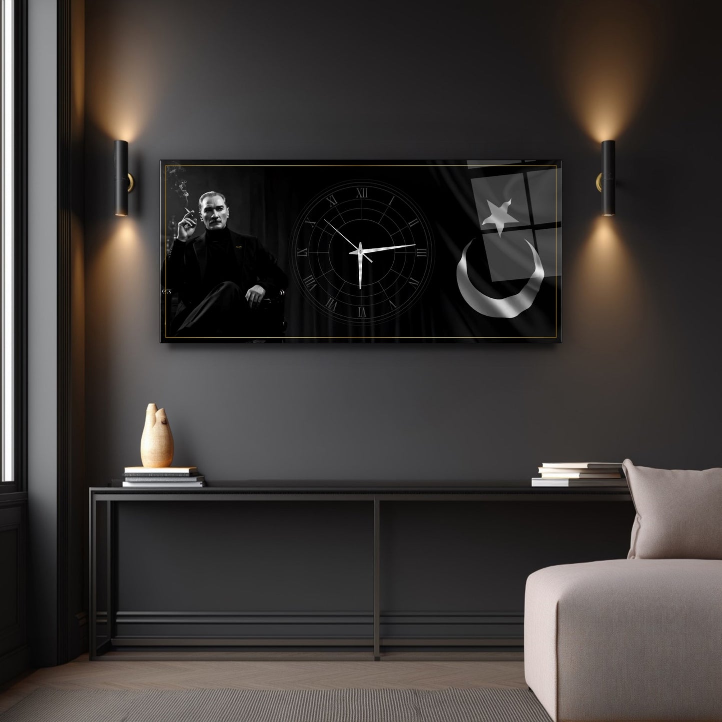 Atatürk ve Bayrak Cam Duvar Saati