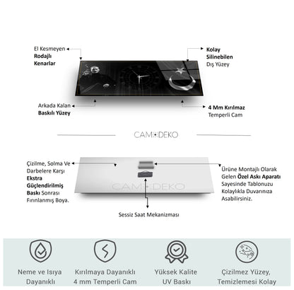 Atatürk ve Bayrak Cam Duvar Saati