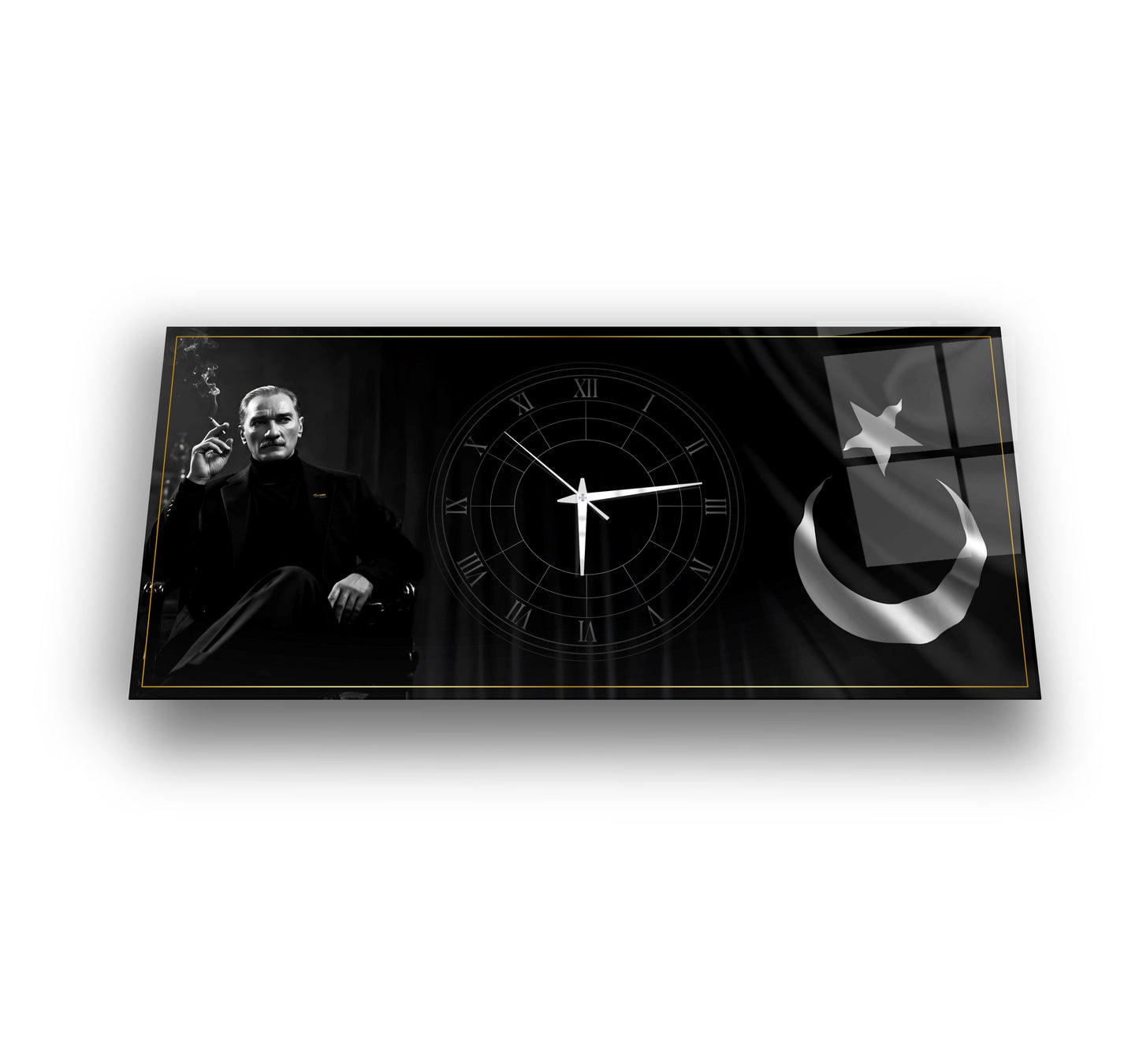 Atatürk ve Bayrak Cam Duvar Saati