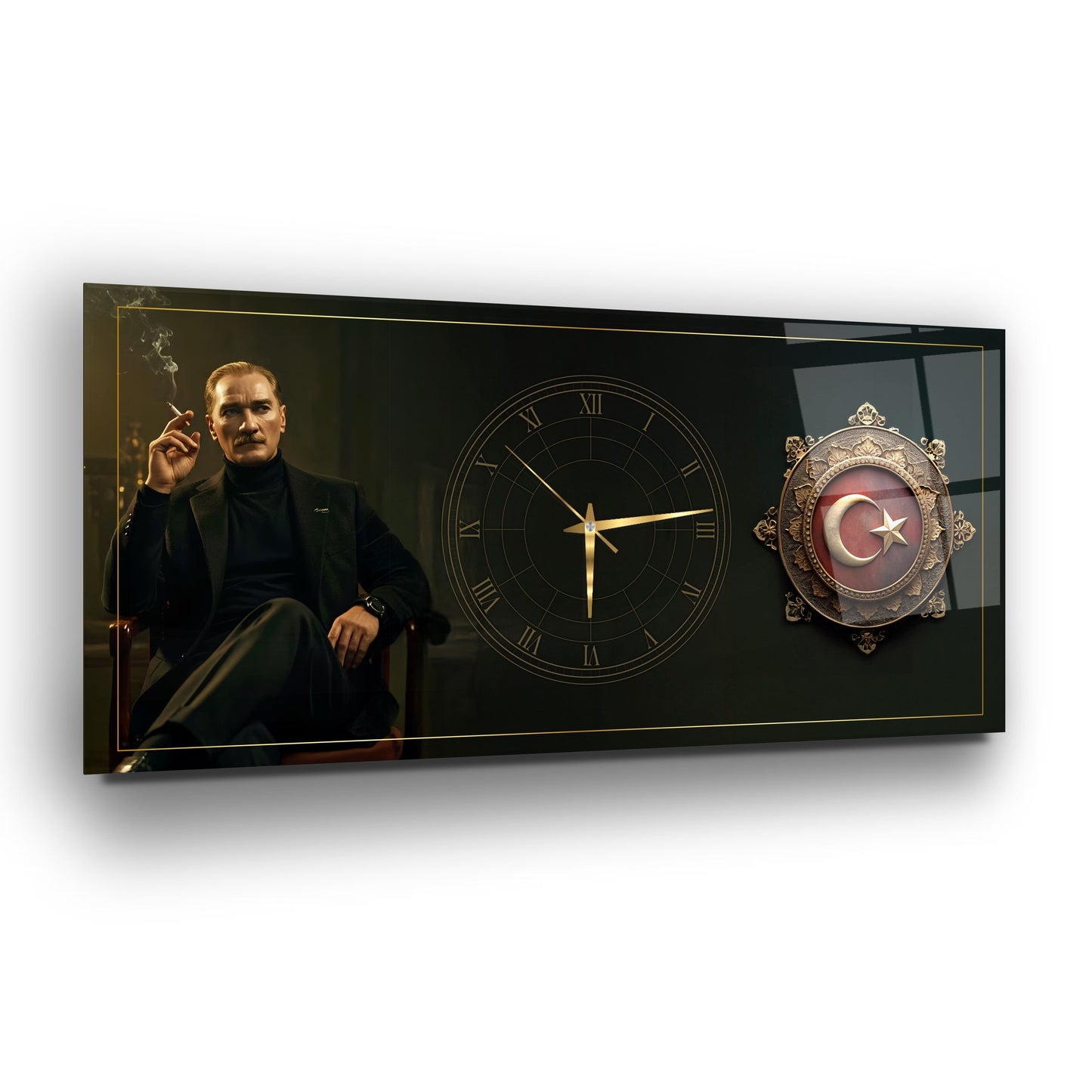Atatürk ve Bayrak Cam Duvar Saati