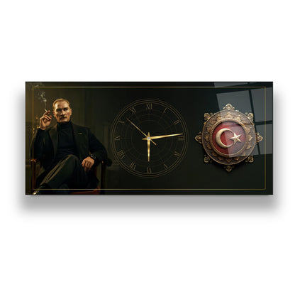 Atatürk ve Bayrak Cam Duvar Saati