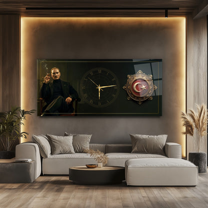 Atatürk ve Bayrak Cam Duvar Saati