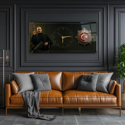 Atatürk ve Bayrak Cam Duvar Saati