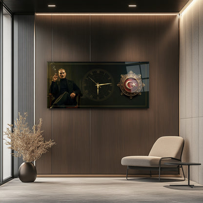 Atatürk ve Bayrak Cam Duvar Saati