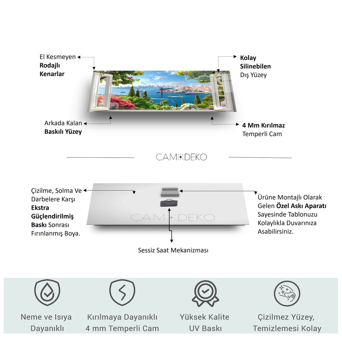 Pencereden İstanbul Manzarası Cam Duvar Saati