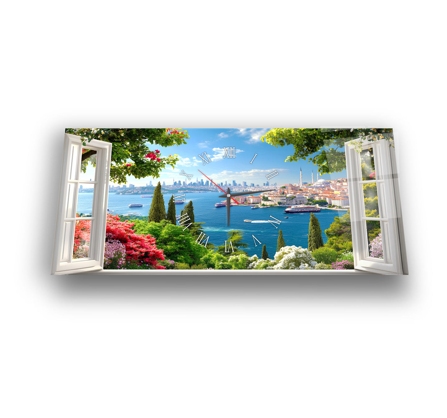 Pencereden İstanbul Manzarası Cam Duvar Saati