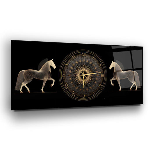 Gold Atlar Cam Duvar Saati