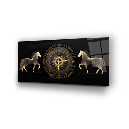 Gold Atlar Cam Duvar Saati