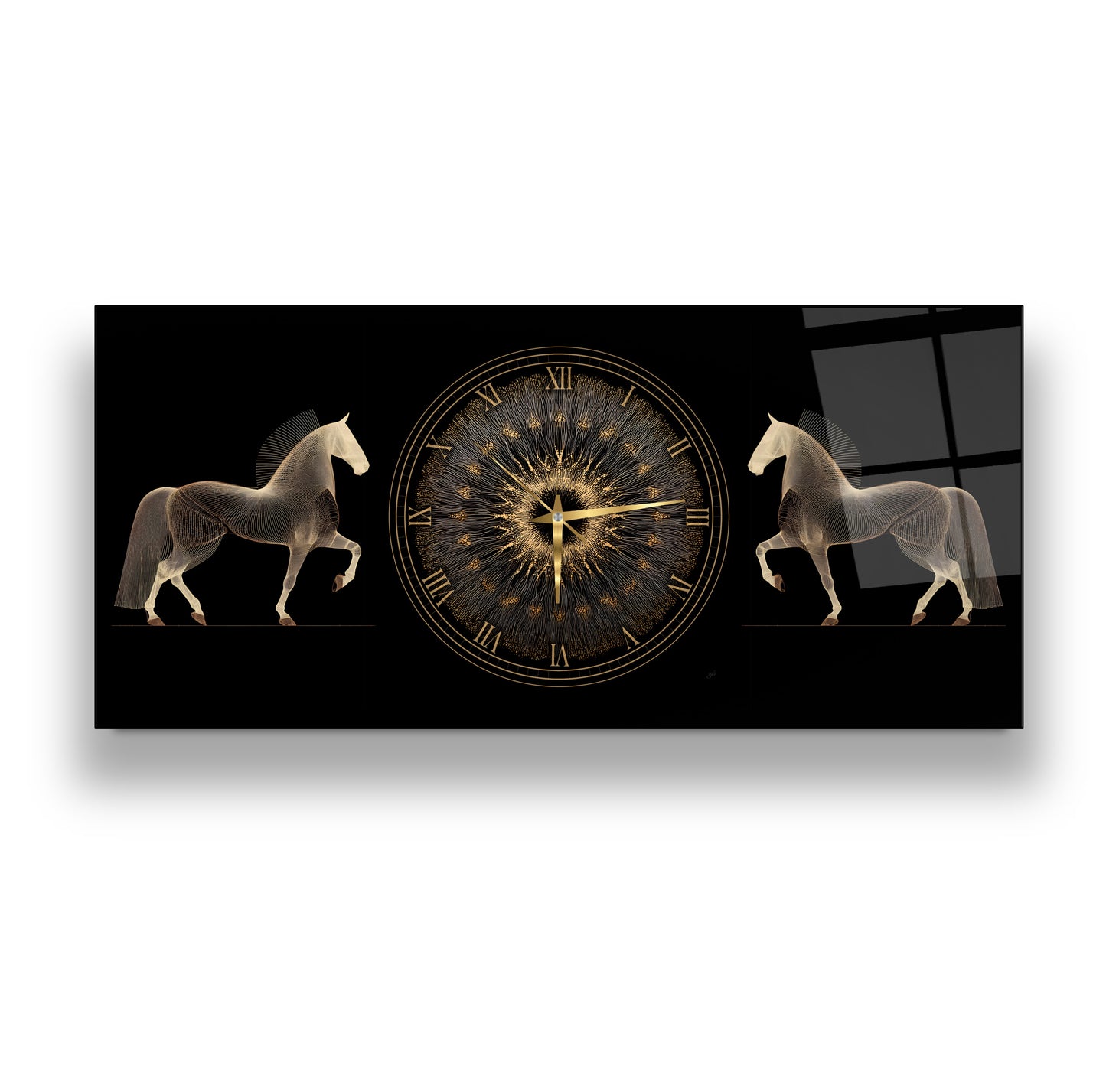 Gold Atlar Cam Duvar Saati