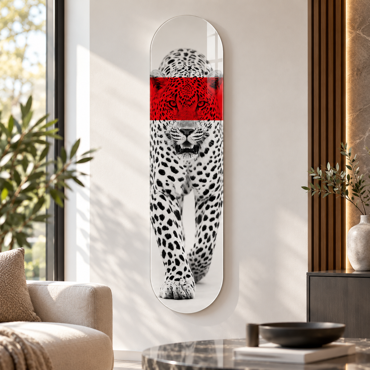 Kırmızı bantlı leopar Skate Board cam tablo - premium salon
