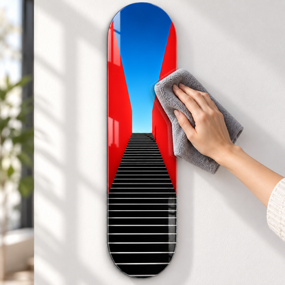 Kırmızı duvarlı merdiven desenli Skate Board cam tablo - mikrofiber bezle kolay temizlik