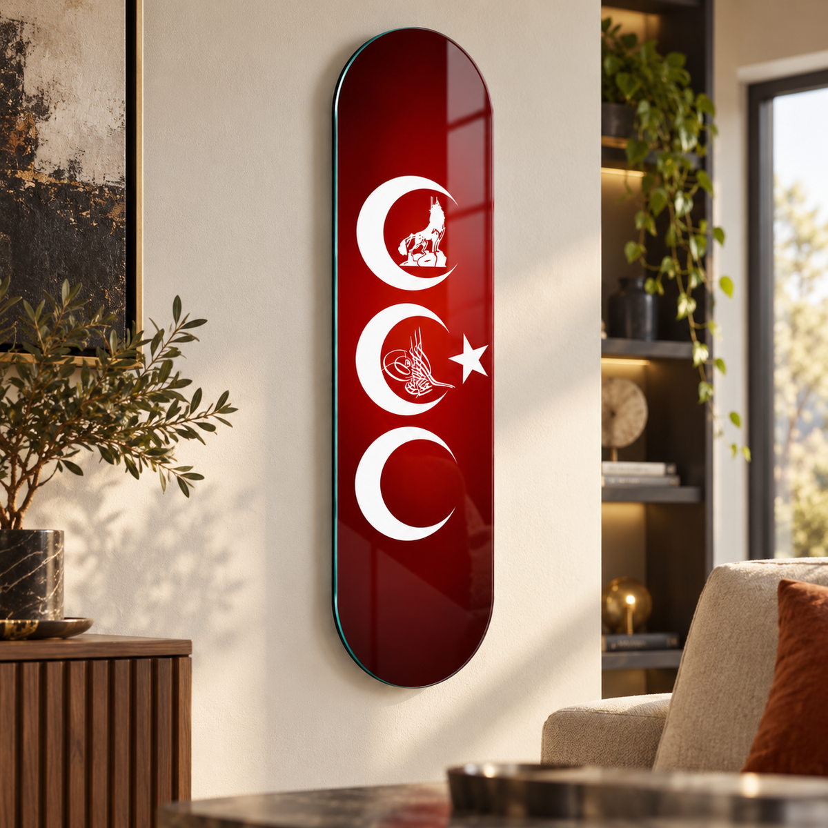 Kırmızı üç hilal Skate Board cam tablo - premium salon