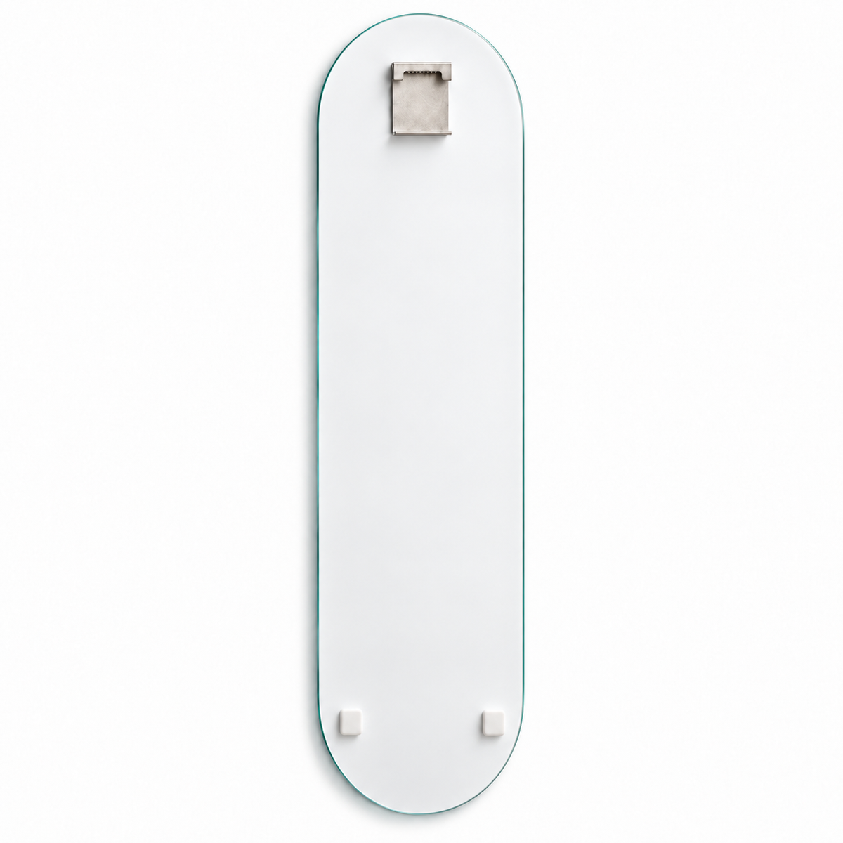 Skate Board cam tablo beyaz arka yüz - üst ortada tek hazır çelik askı ve altta iki tampon