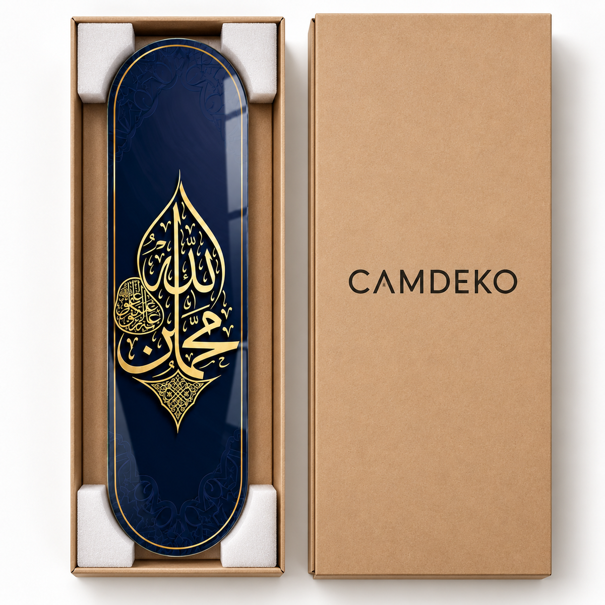 CAMDEKO güvenli paketleme - lacivert altın hatlı Skate Board cam tablo