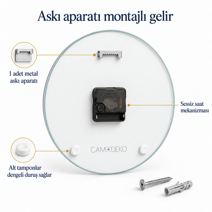 CAMDEKO cam saat askı aparatı, sessiz mekanizma ve alt tamponlar