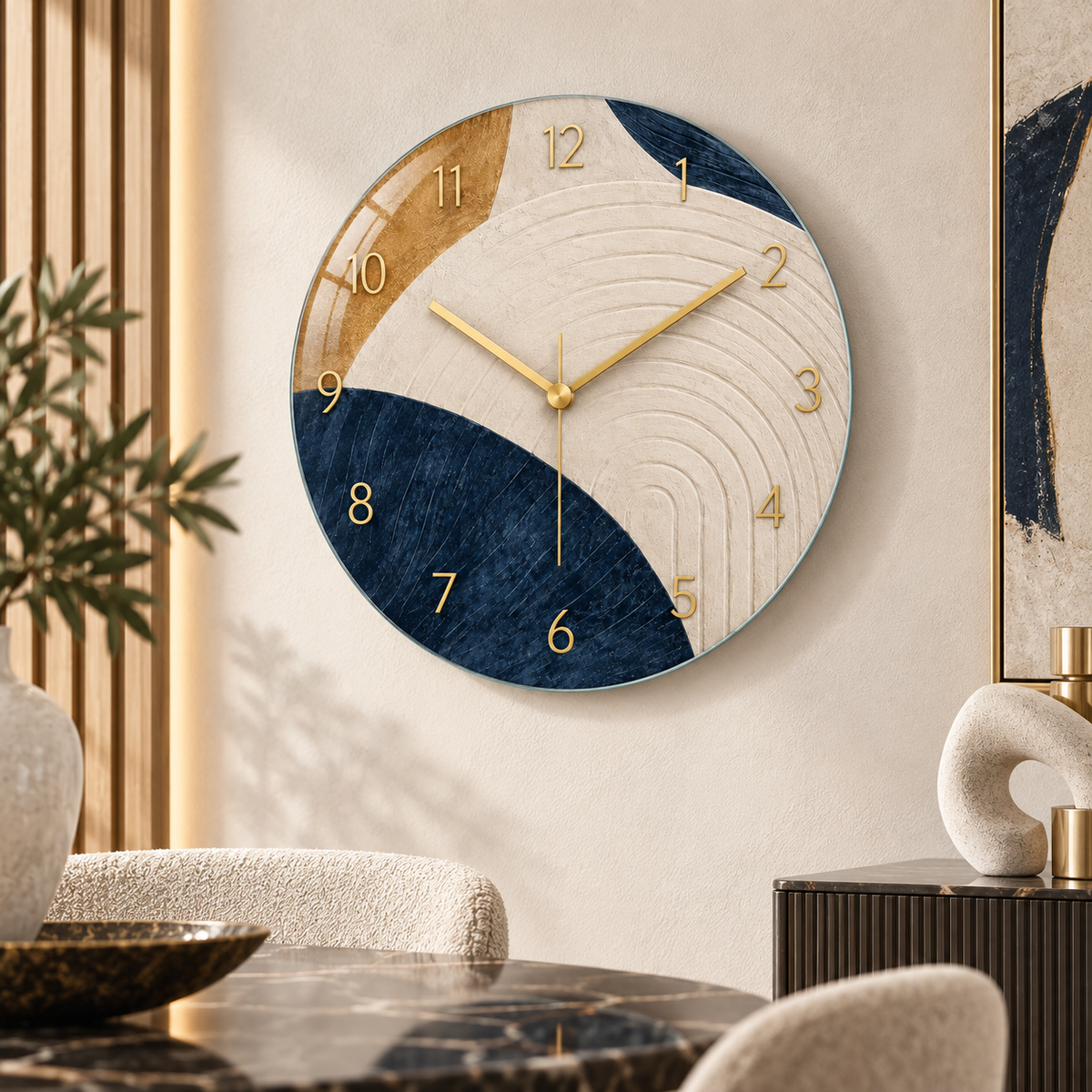Lacivert gold soyut cam duvar saati - alternatif yaşam alanı görünümü
